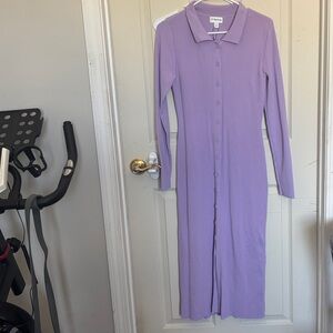 Chic Lilac Long Sleeve Button-Up Dress
